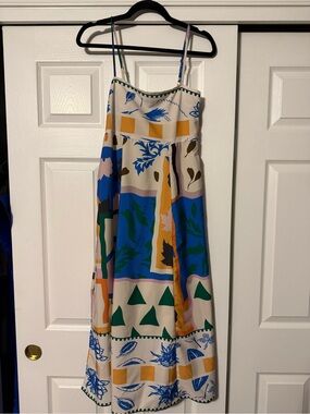 Colorblock Floral Maxi Dress in Blue, Green, Yellow, Cream